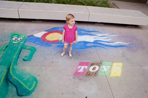 Sidewalk chalk mural at the entrance of the History Colorado Museum