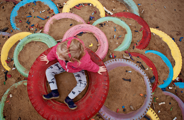 Painted tire pyramid